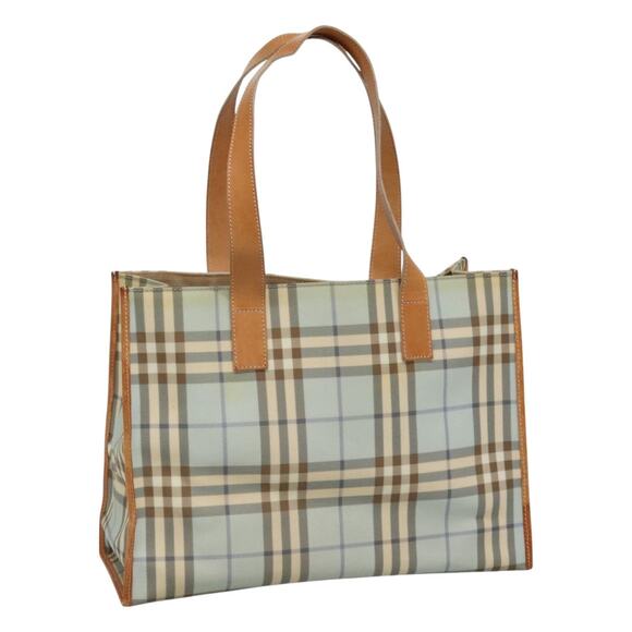 Burberry Nova Check Tote Bag Pvc Light Blue Brown Silver - Picture 1 of 16